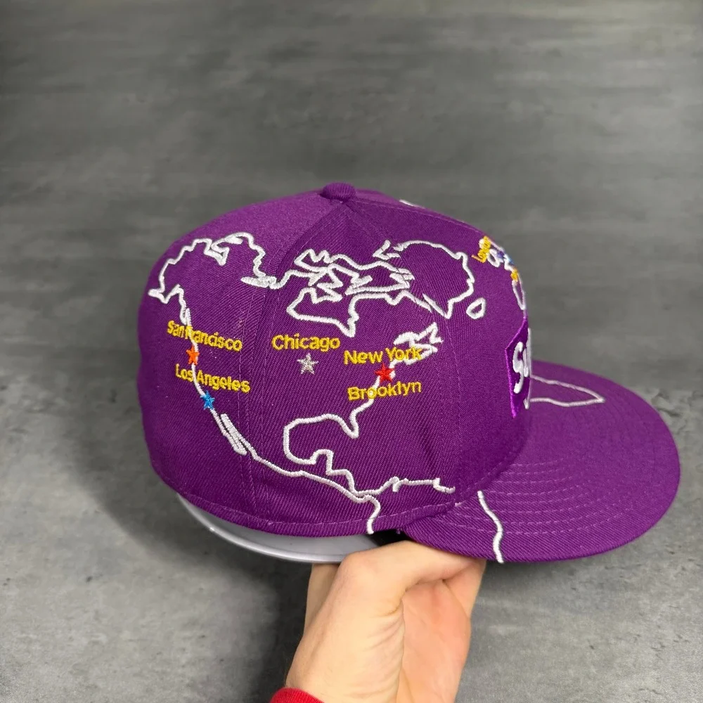 Supreme New‎ Era Cap Worldwide Box Logo Map Purple FW23 HipHop Rap Skate RARE